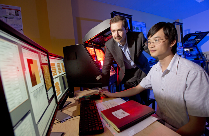 Alexei Gruverman (left) with Haidong Lu, Gruverman's graduate student and the lead author on the paper.