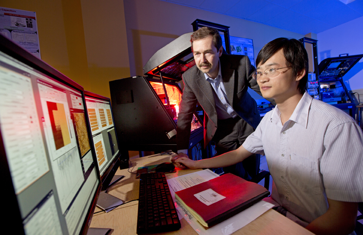 Alexei Gruverman (left) with Haidong Lu, Gruverman's graduate student and the lead author on the paper.