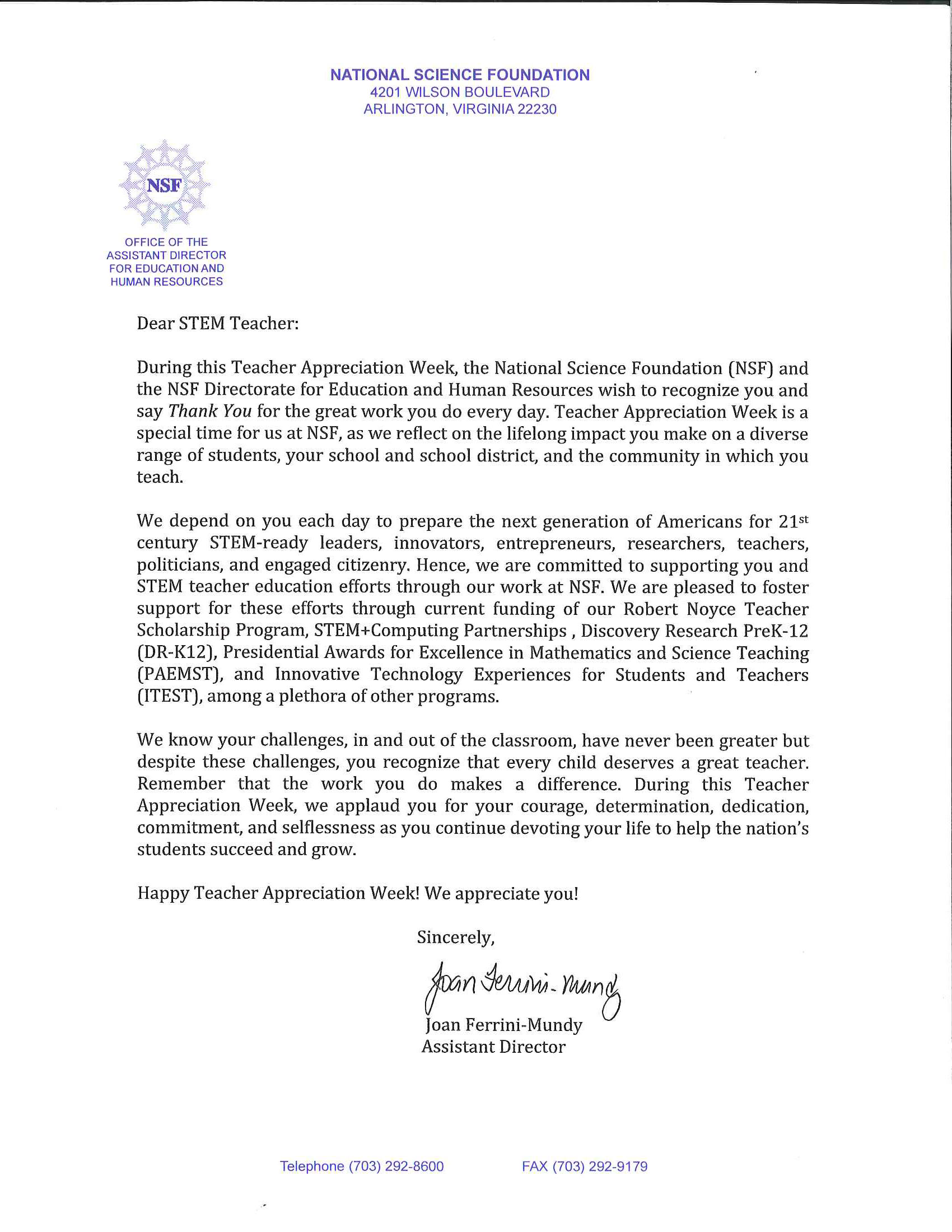 Teacher Appreciation Week: A letter from the NSF ...