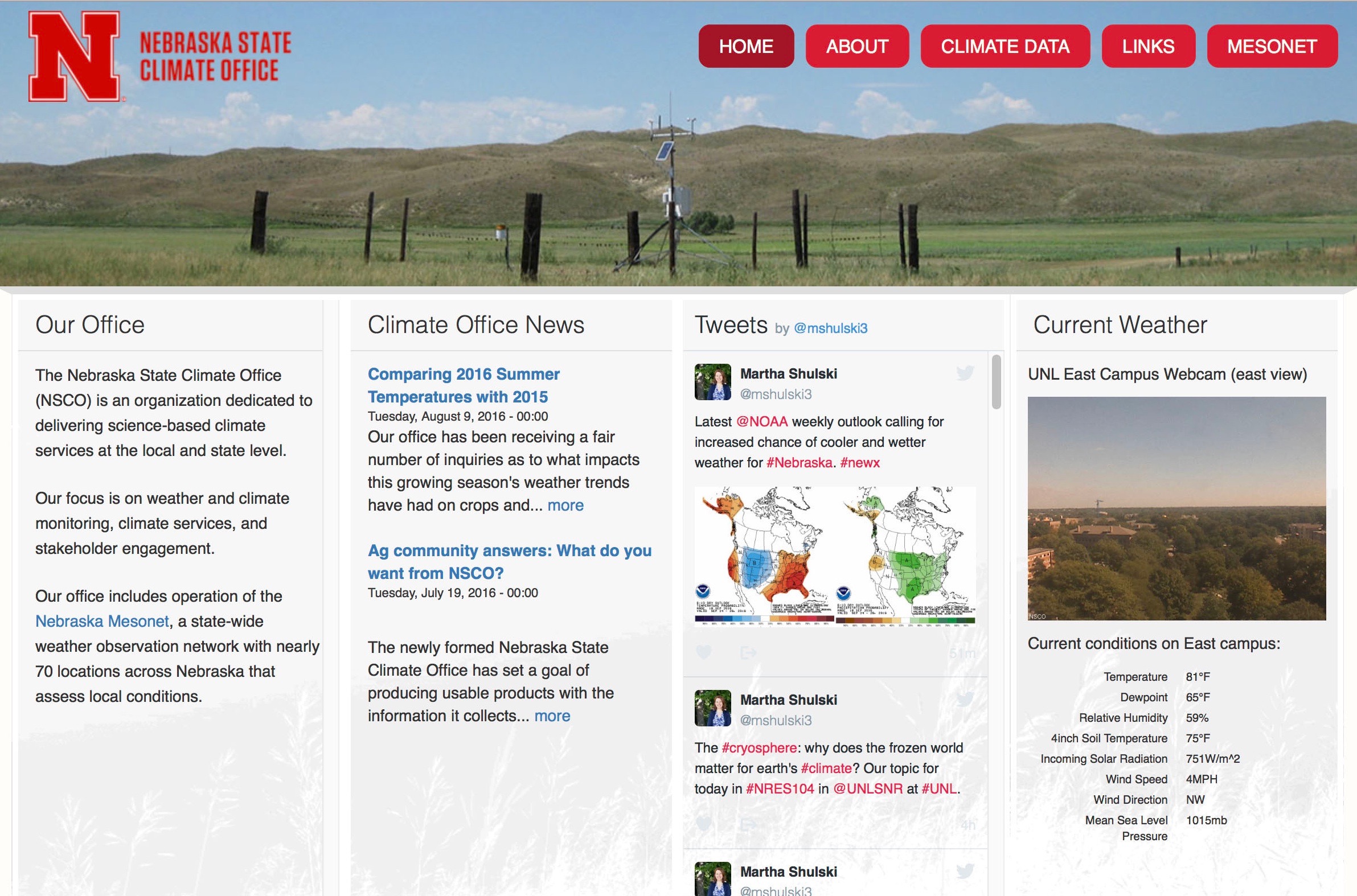 内布拉斯加州气候办公室(Nebraska State Climate Office)和内布拉斯加州中网(Nebraska Mesonet)的网站也启动了。