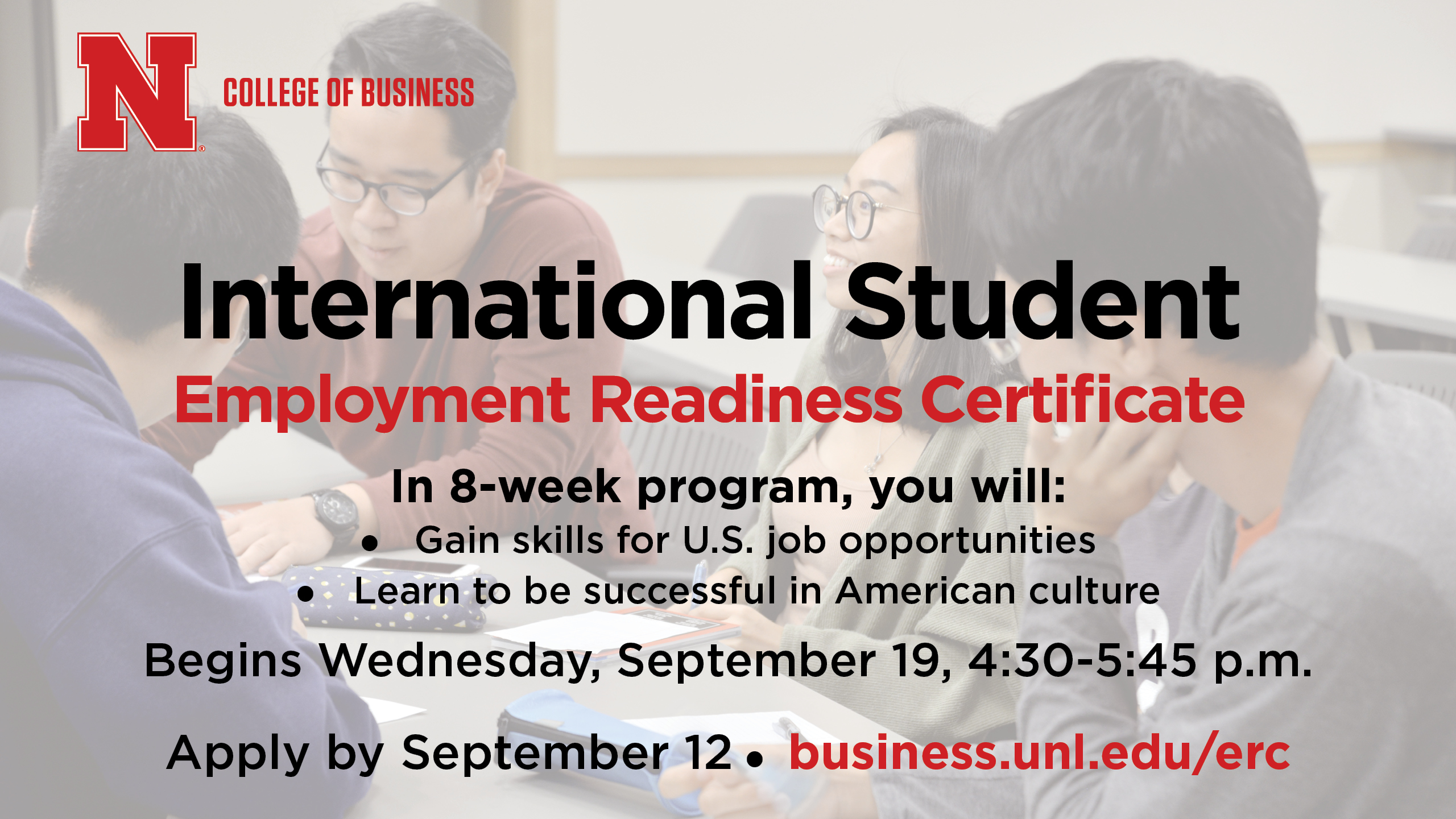 International Student Employment Readiness Certificate program begins September 19.