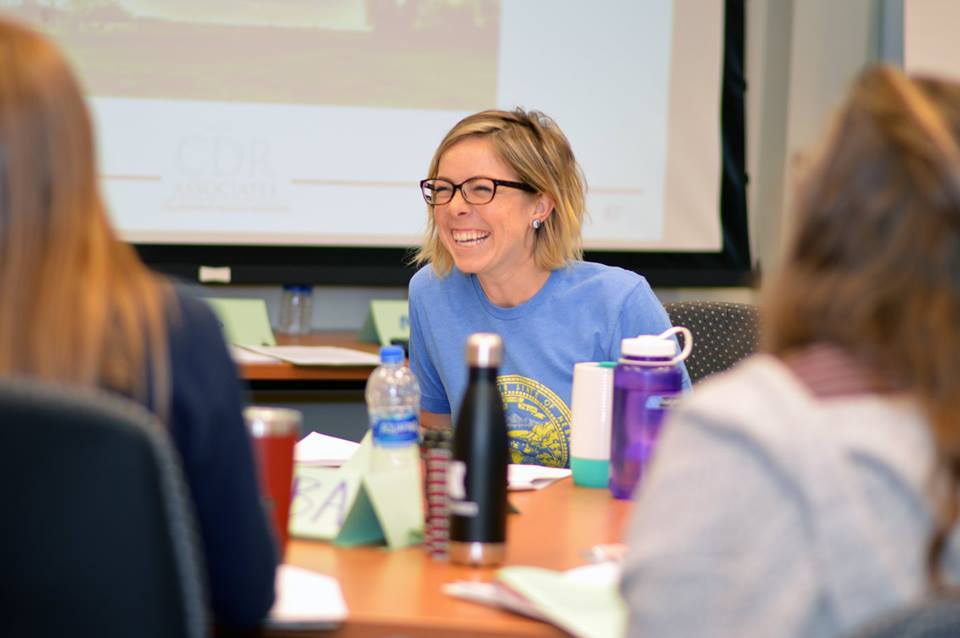 Brianne Wolf, SNR graduate student and Global Engagement administrative associate, laughs during group discussion during the Environmental Conflict Management short-course in September 2018. | Shawna Richter-Ryerson, natural resources 