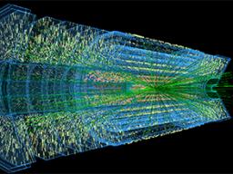 A data visualization from a simulation of proton-proton collisions expected at the HL-LHC. Photo courtesy of the National Science Foundation.