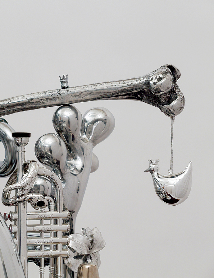 David Baskin, “Vanitas," chrome, metal, plastic and wood, 48”x72”x32”, 2017. (detail) 