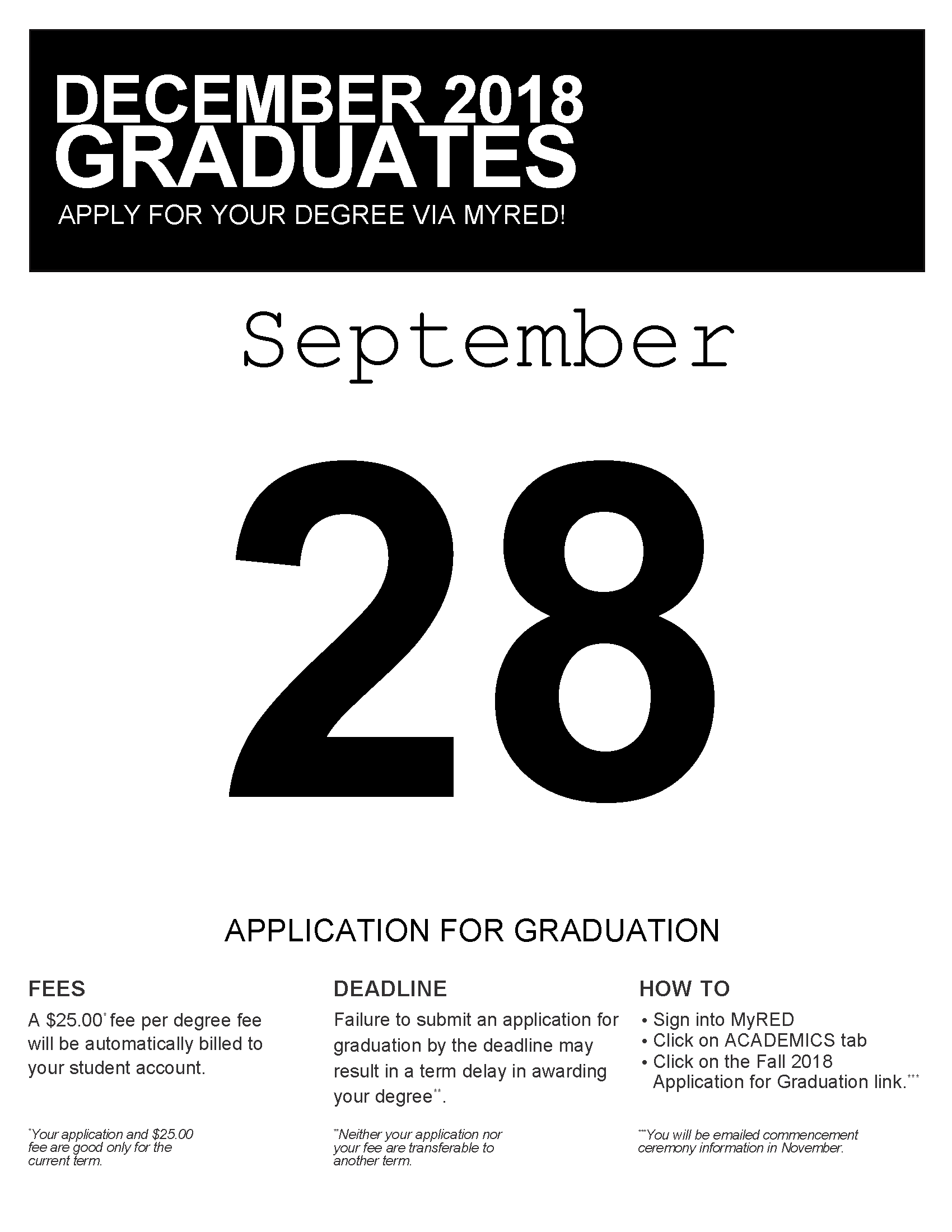 Graduation application deadline is September 28