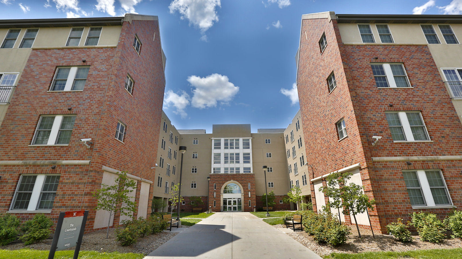 The Courtyards, an apartment-style residence hall on City Campus, offer the convenience of on-campus living with a more independent living environment.