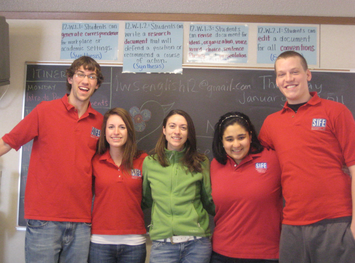 Members of SIFE working in a school on the Pine Ridge Indian Reservation.