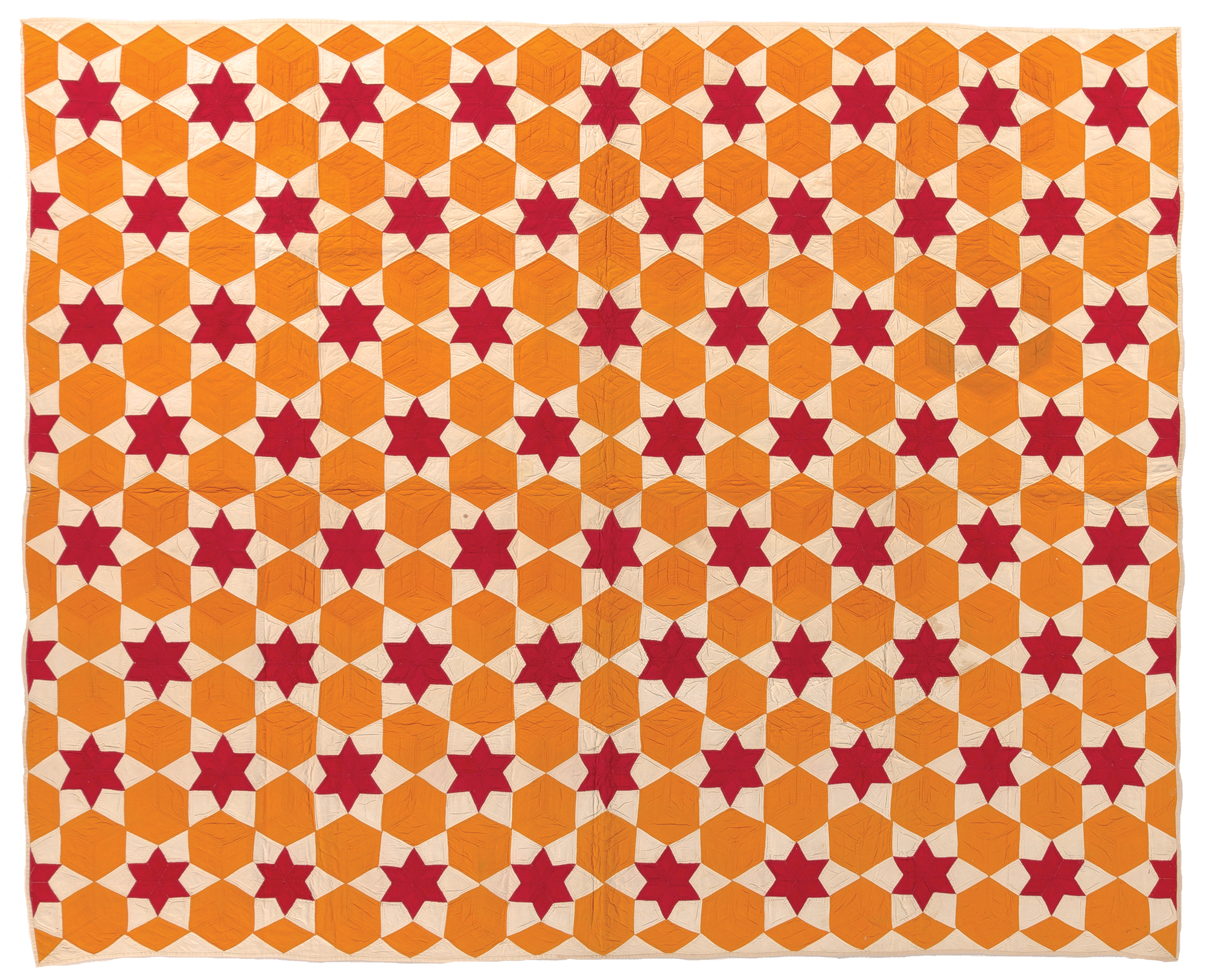 This "Star and Tumbling Block" quilt, probably made in Pennsylvania circa 1880-1900, appears in "Cheddar Quilts from the Joanna S. Rose Collection," on display at the International Quilt Study Center & Museum.