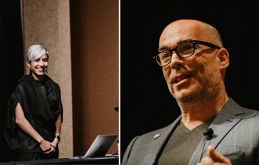 Behnaz Farahi (left) and Andy Cavatorta gave the keynote lectures at the Midwest College Art Association Conference at the Embassy Suites Hotel in Lincoln. Photos by Justin Mohling.