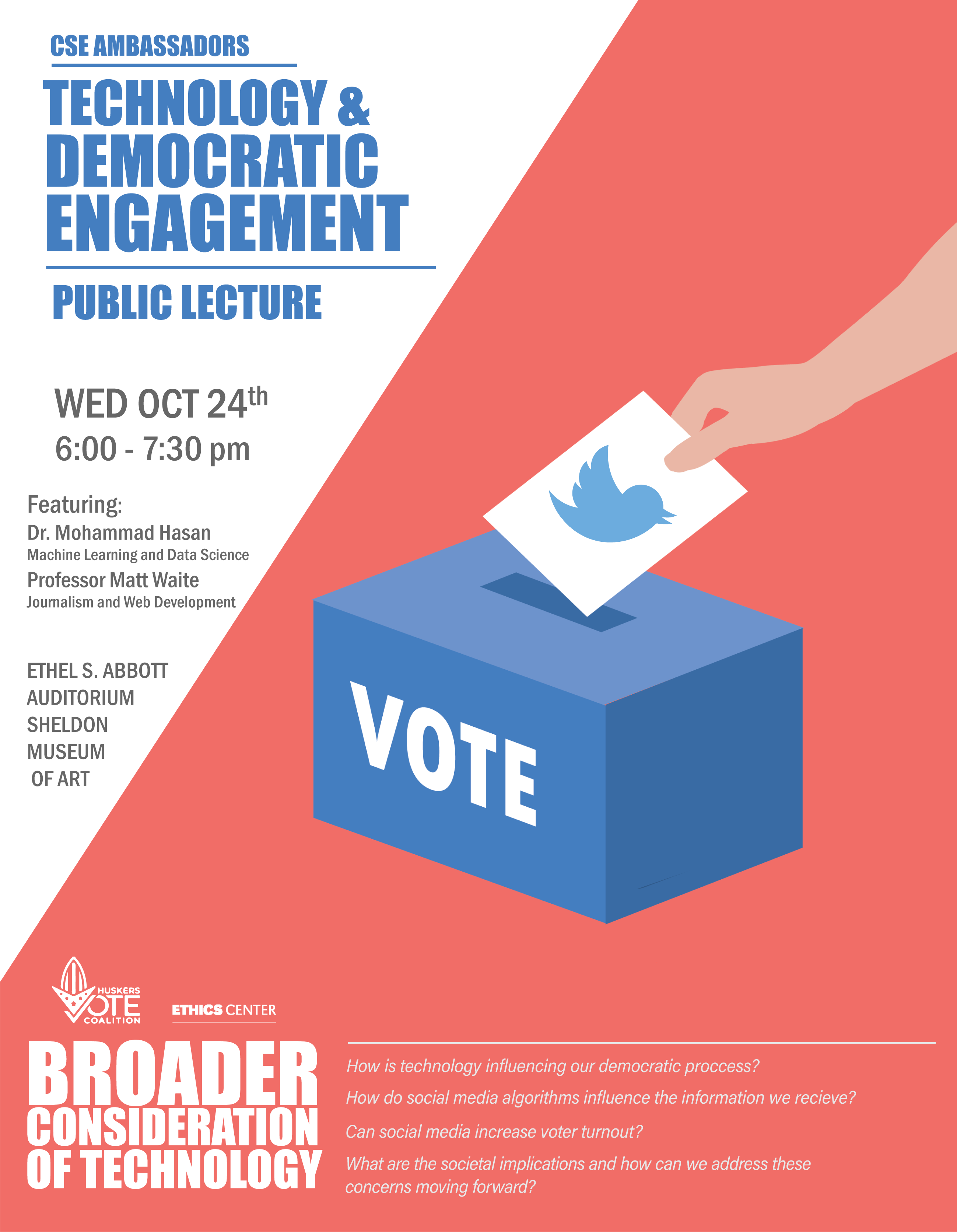 Poster for the Technology and Democratic Engagement Lecture