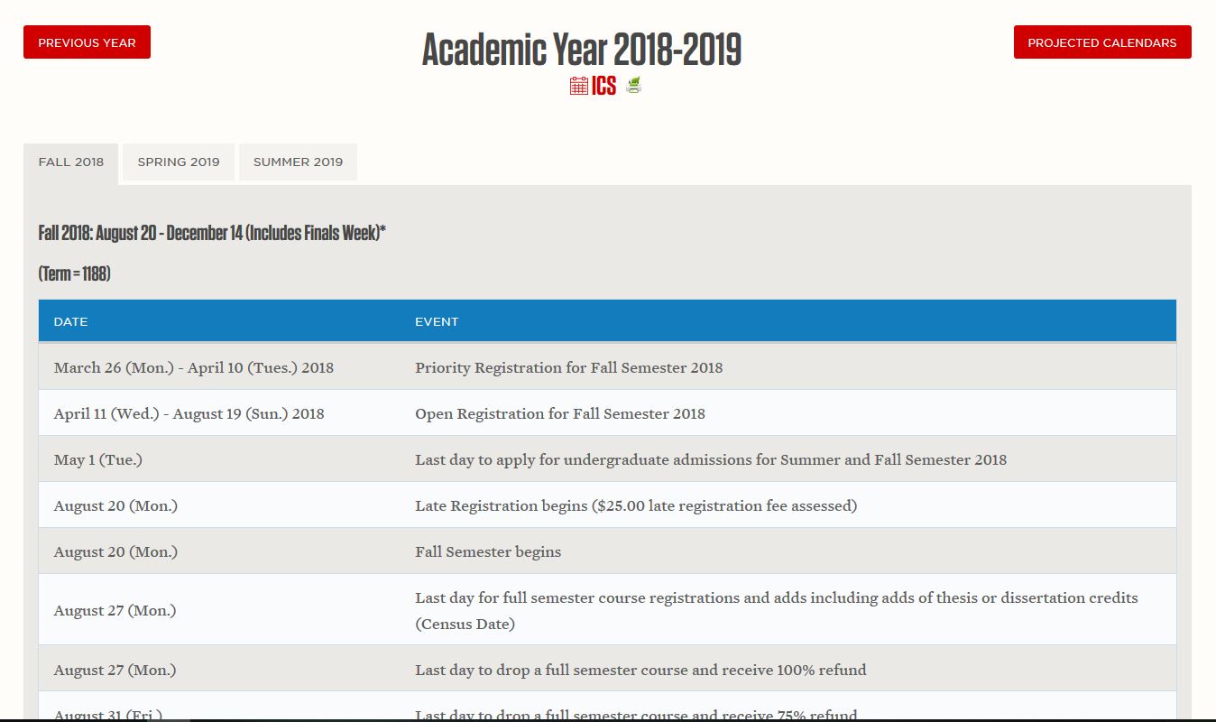 The Academic Calendar