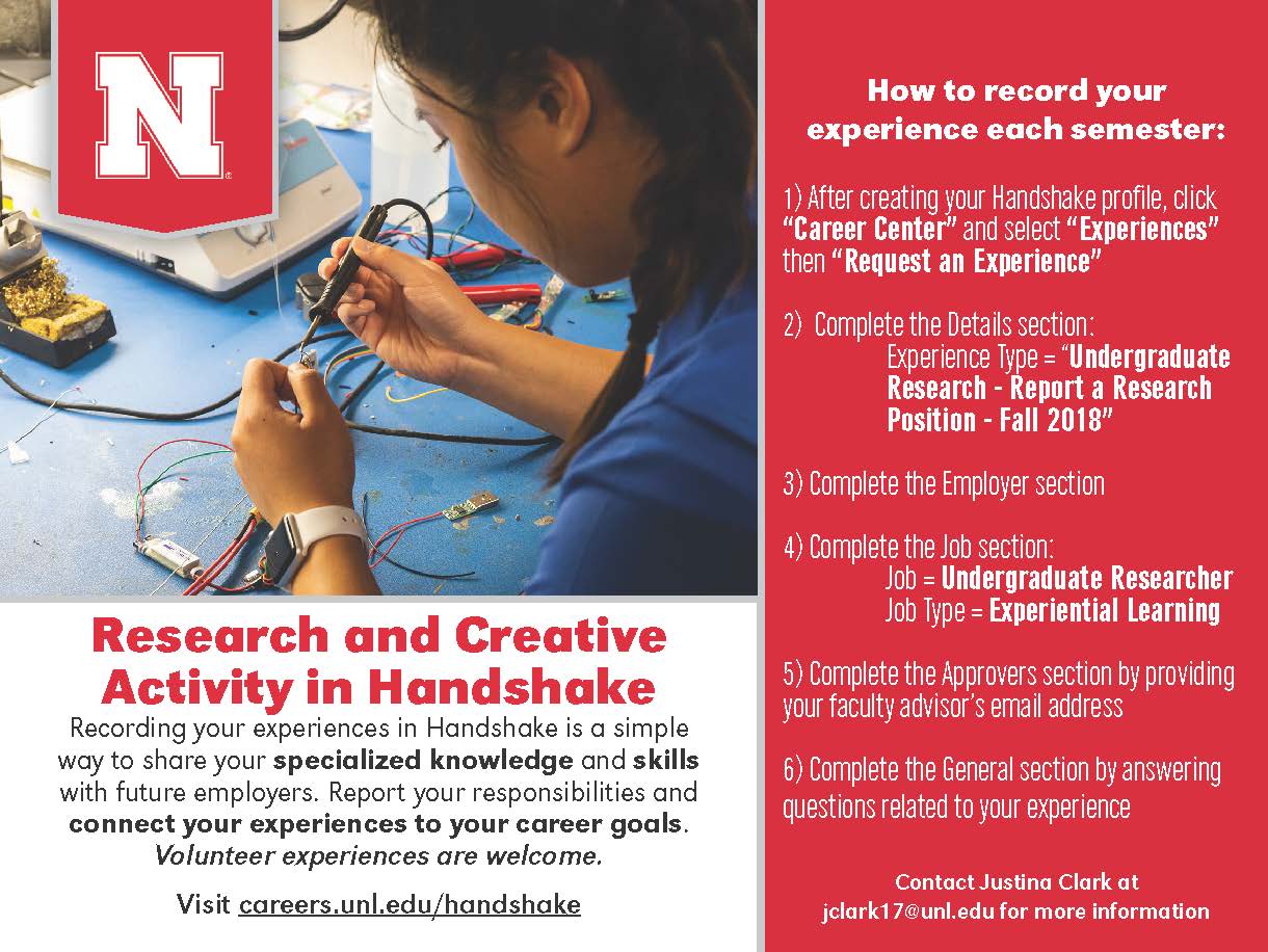 Students can record research and creative activity experiences in Handshake