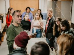 Professor Santiago Cal addressing High School Students