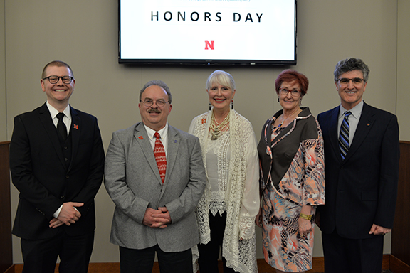 Last year's Alumni Award winners included (left to right) Matt Miller, Kevin Kaisershot, Karen Blessen and Liana Sandin. This year's nominations are due Dec. 7.