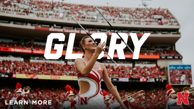 Chemical engineering student Kimberly Law is a featured twirler in the Cornhusker Marching Band
