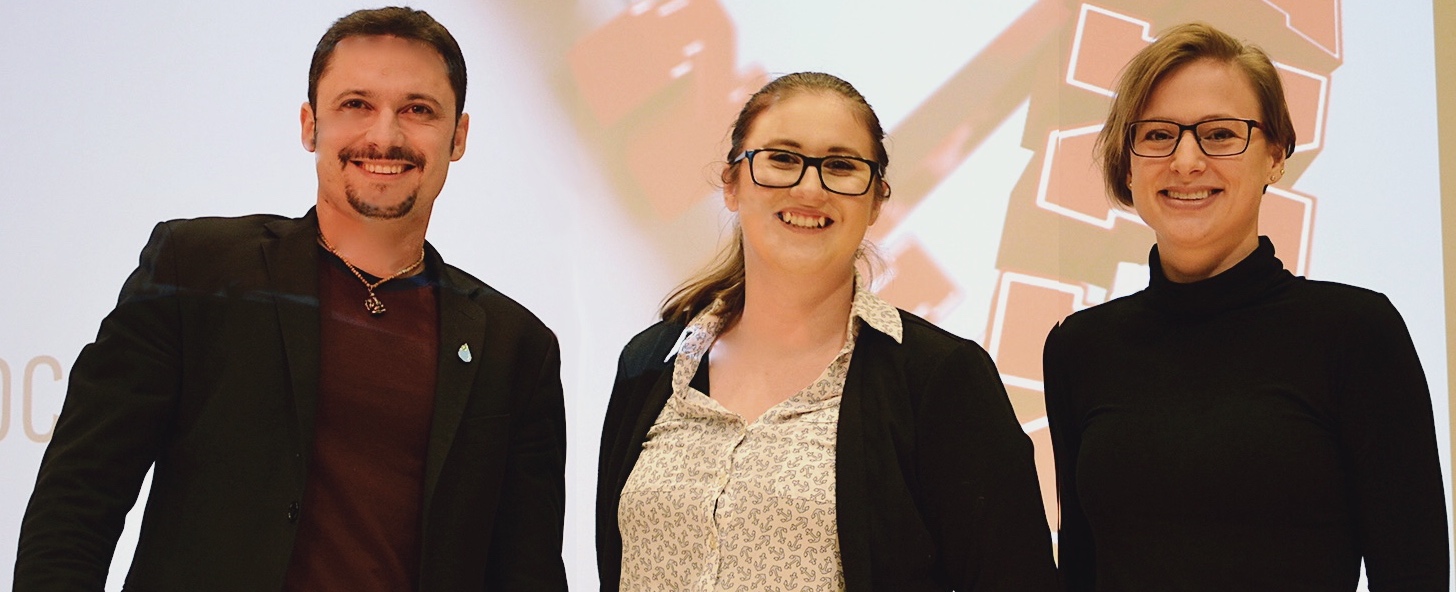 From left to right: Dr. Ivo Zution Goncalves, Dr. A. Kelly Lane and Dr. Elspeth Ready after their victory in the 2018 Postdoc Science Slam on Tuesday, November 6, 2018.