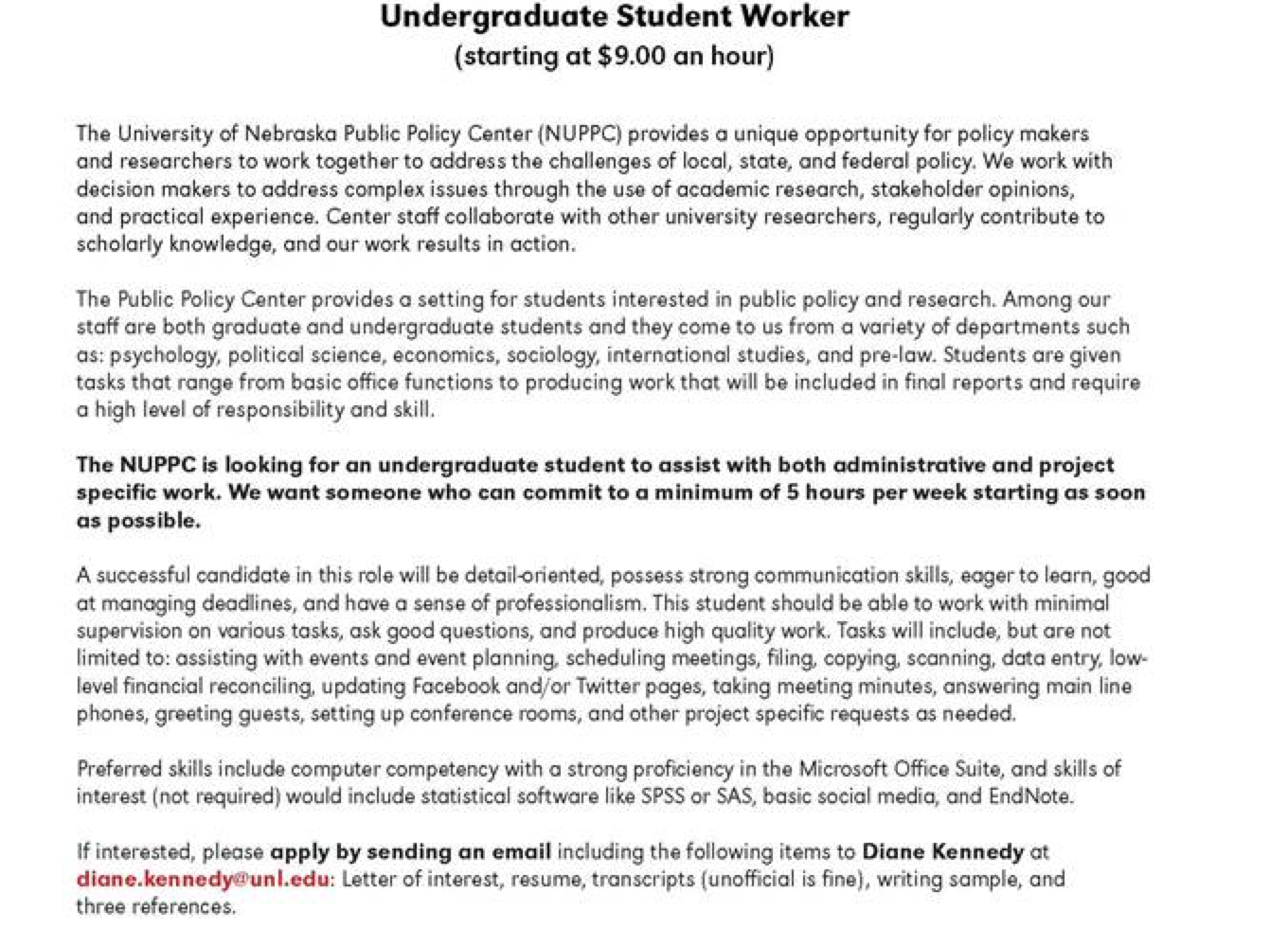 Public Policy Center Student Worker Position