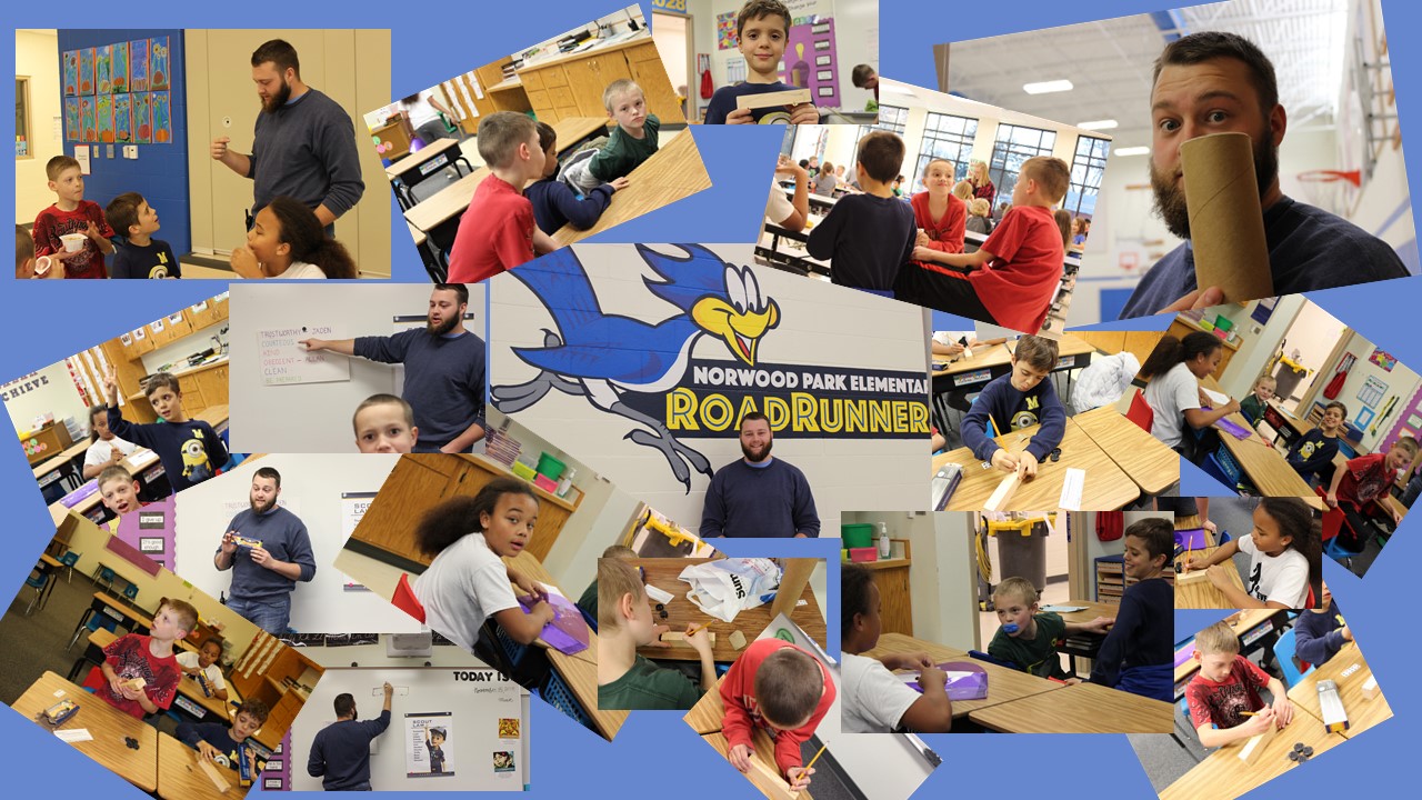 A collage of the ScoutREACH group at Norwood Park Elementary