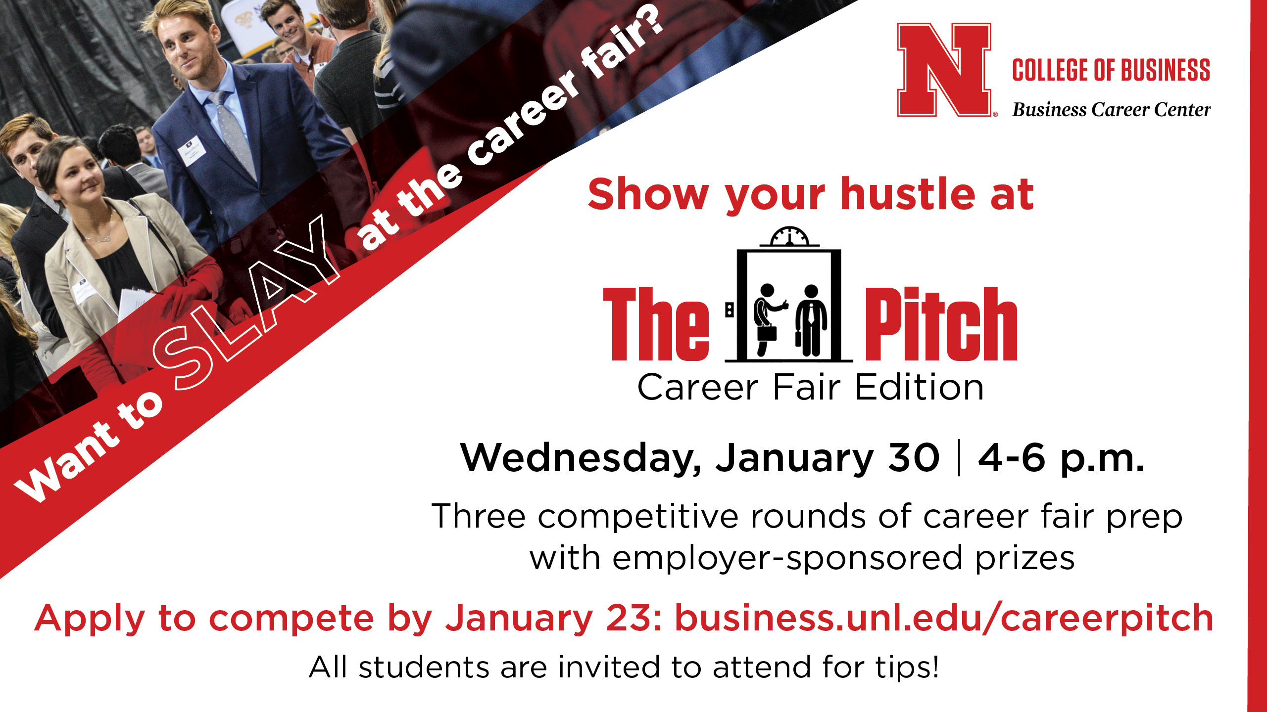 The Pitch Career Fair Edition Application is Due Jan. 23.