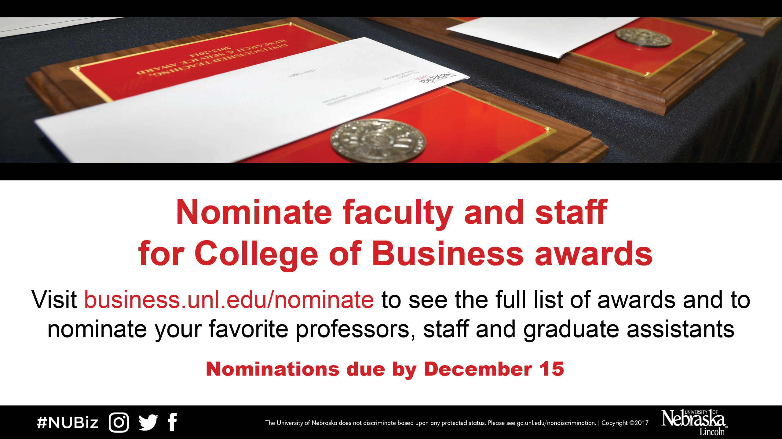 Faculty Staff Award Nominations are Due Dec. 15.