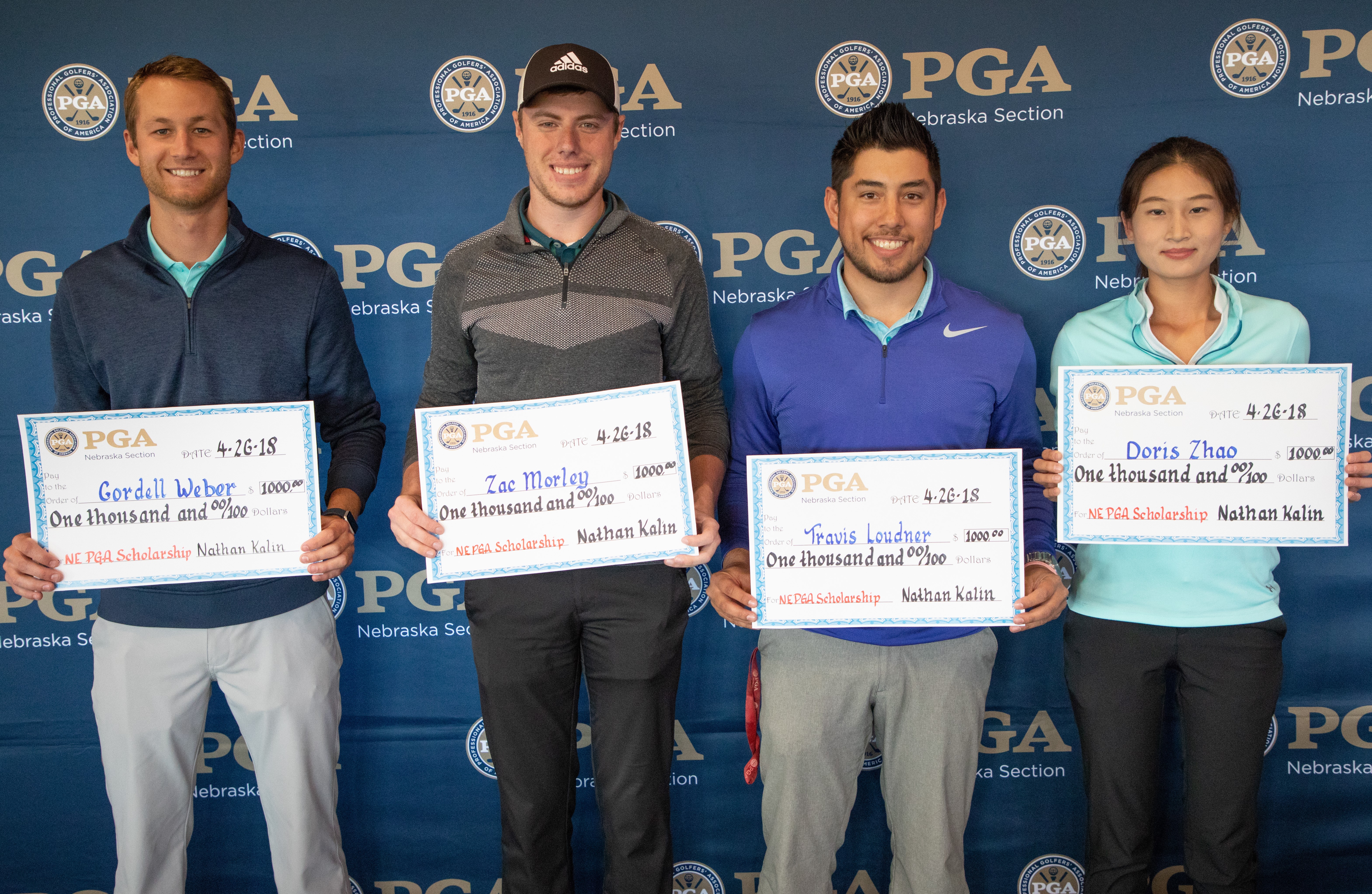 Nebraska Section PGA Scholarship Recipients include Cordell Weber, Zach Morley, TJ Loudner, and Doris Zhao