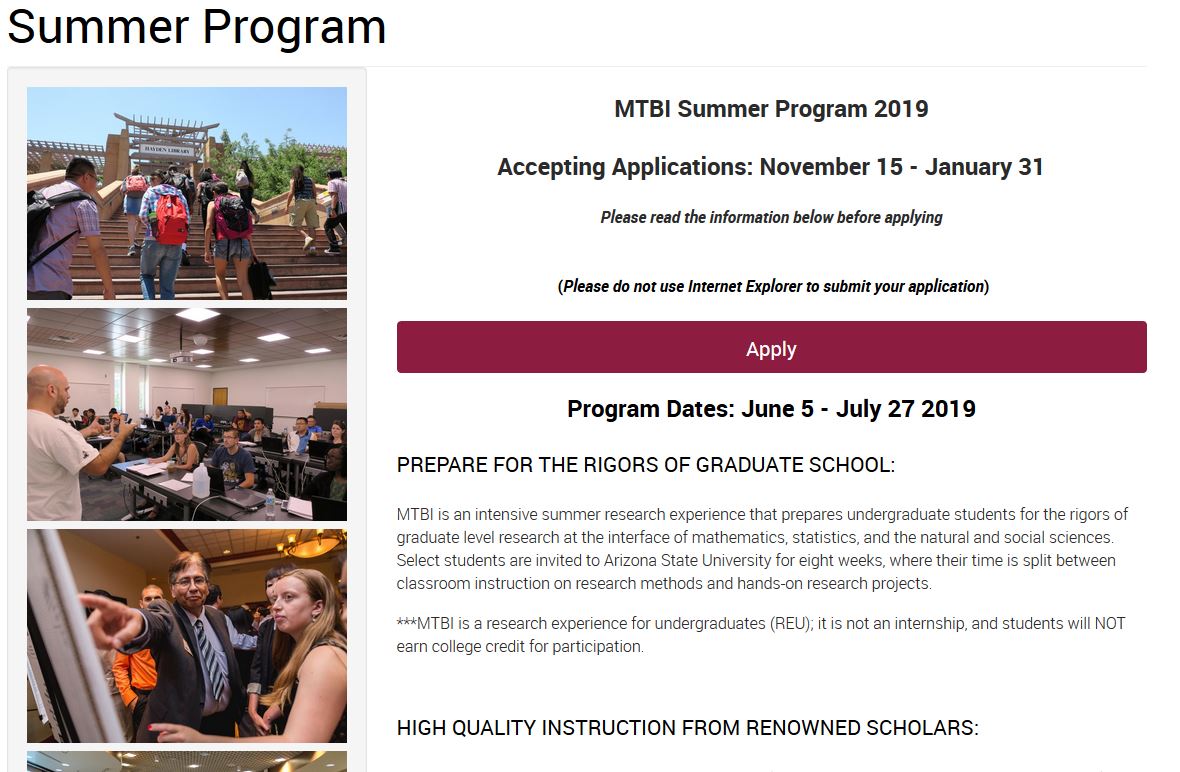 ASU'S MTBI Summer Program