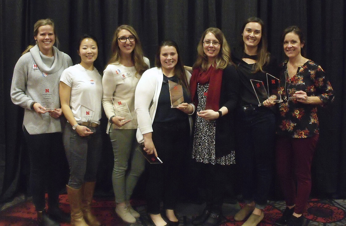 Double Up Food Bucks team members include Lancaster County Extension Assistants Kyleah Bowder (far left), Meredith Hein (second from left) and Brie Frickenstein (third from left).