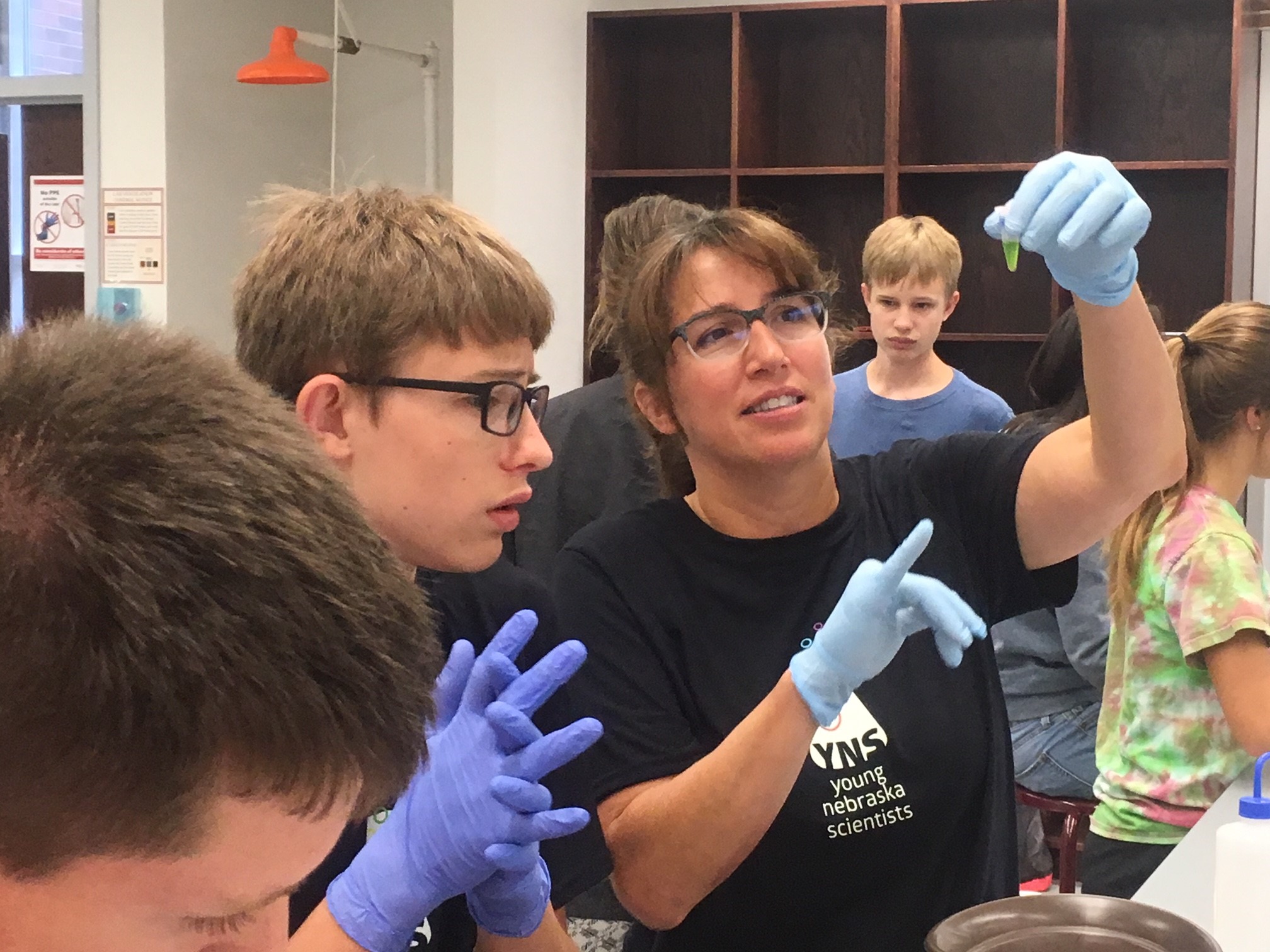 Nebraska high school students gain deeper experience in microbiology with UNL Associate Professor Karin van Dijk at YNS Microbes camp in 2018.