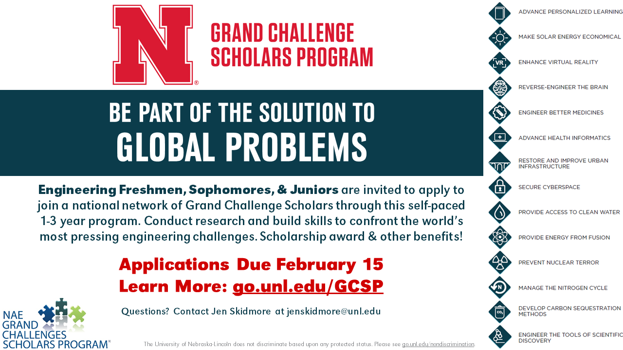 Grand Challenge Scholars Program applications are due Feb. 15.