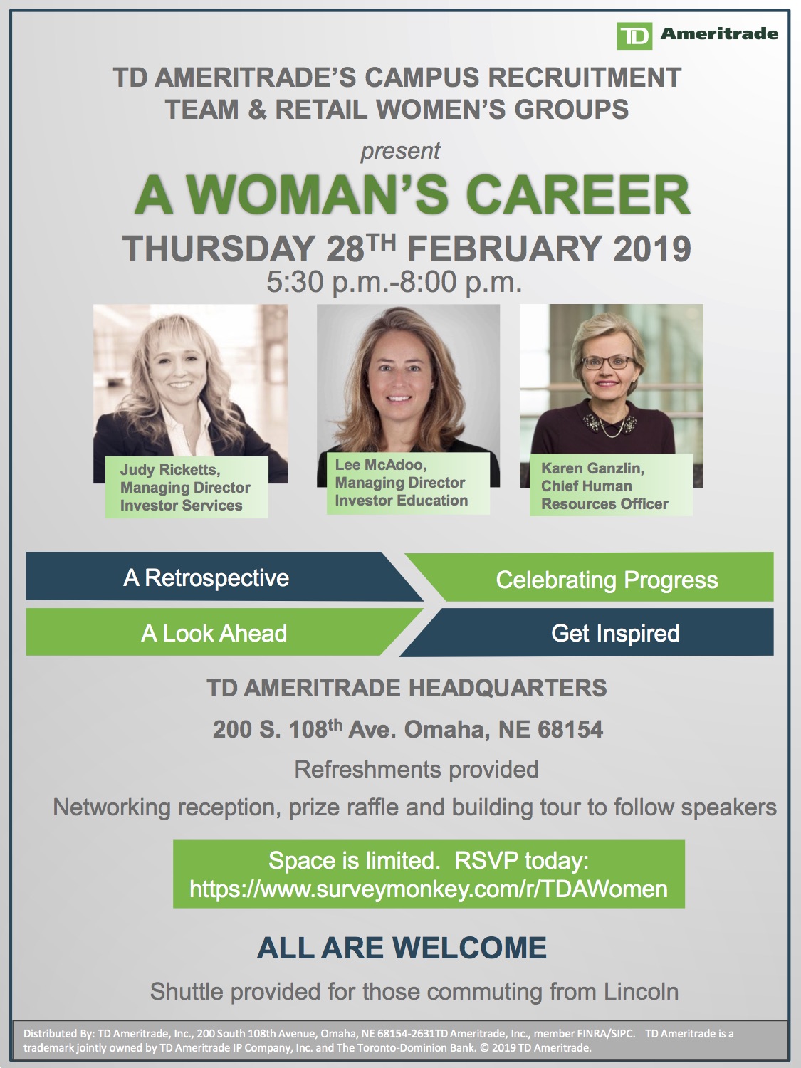 TD Ameritrade presents "A Woman's Career," a recruiting, networking and educational event.