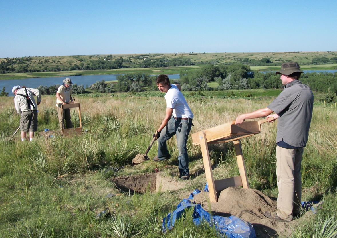 Nebraska Archaeological Survey crew members continue to excavate several prehistoric sites at Hugh Butler Lake in Frontier County. From left: Bran Mims, Steve Reynolds, Matt Marvin, and Steve Sarich. (Courtesy University of Nebraska State Museum)