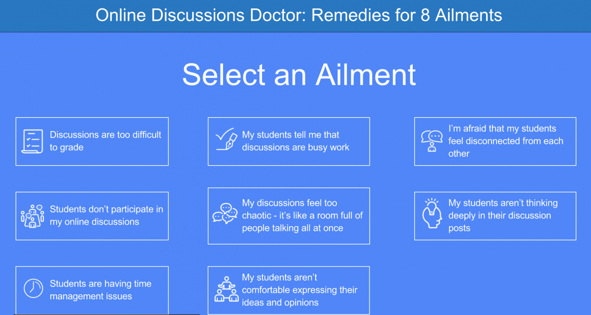 A sample Online Discussions Doctor slide