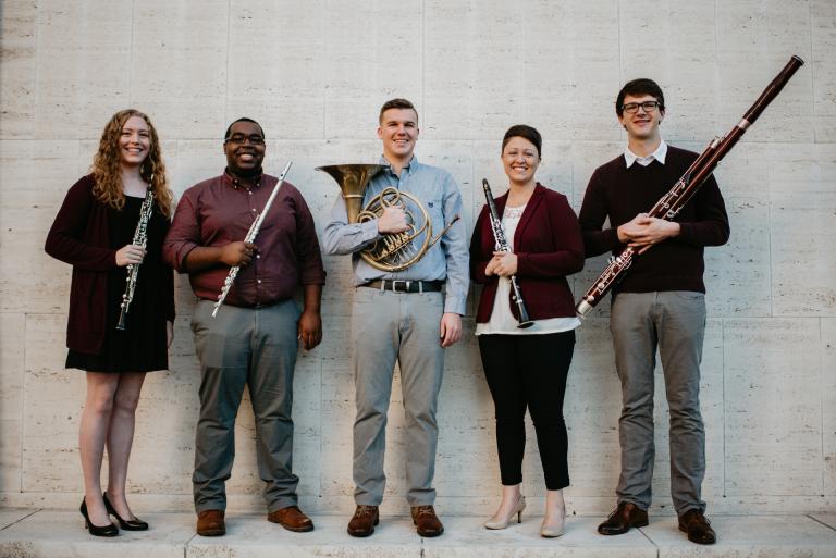 Wesley Reist Wind Quintet (from left) Alyssa Pracht, De Davis, Jordan Redd, Shiana Montanari and Brock Nutter