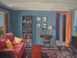 Maddie Hinrichs, “apartment,“ oil on canvas, 24” x 30” x2”, 2018.