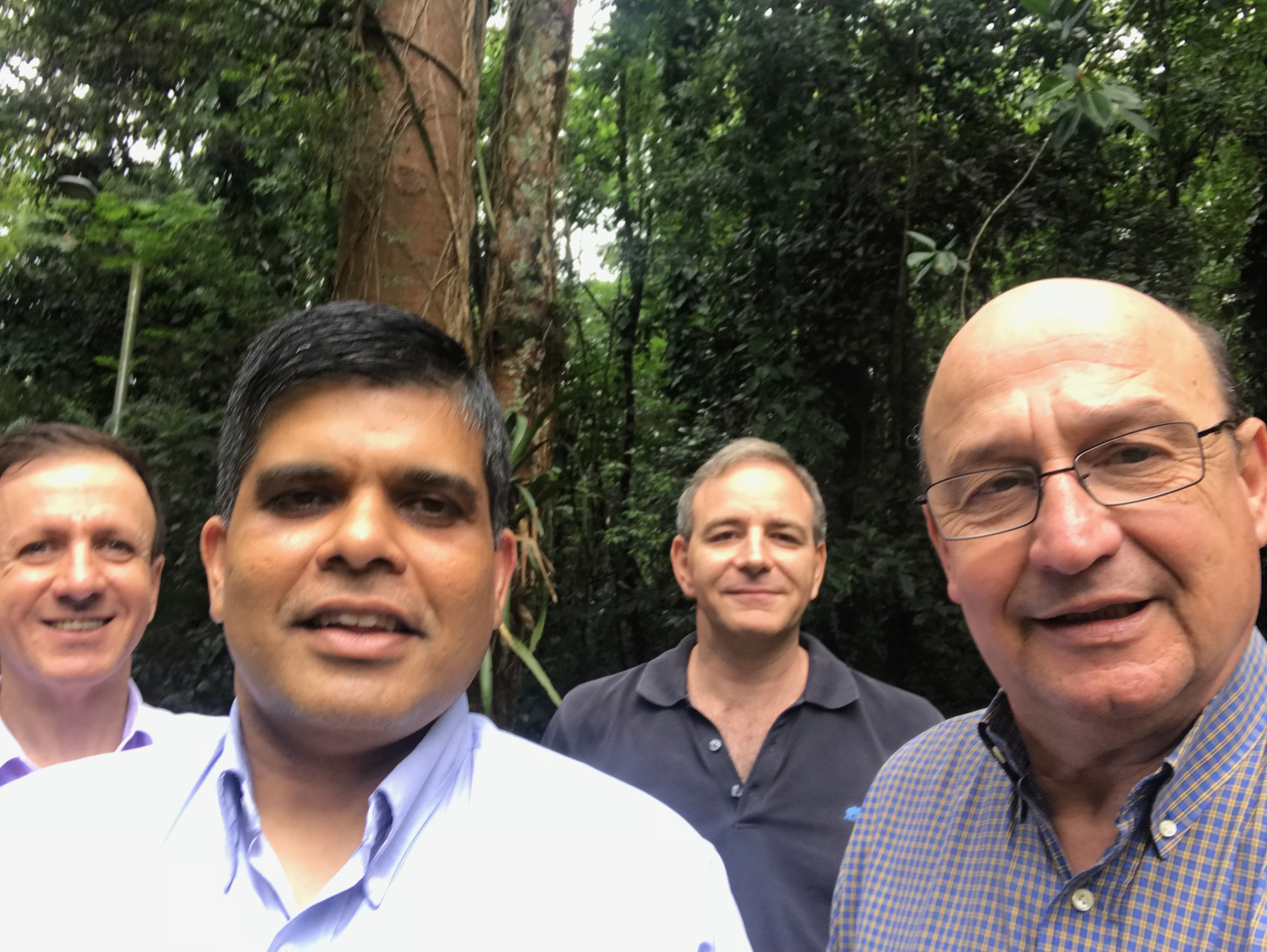 Nebraska’s Dr. Sudeep Banerjee (front left) will conduct laser-particle acceleration research with Dr. Nilson Vieira (right) of IPEN in São Paulo, Brazil under a new SPRINT award.
