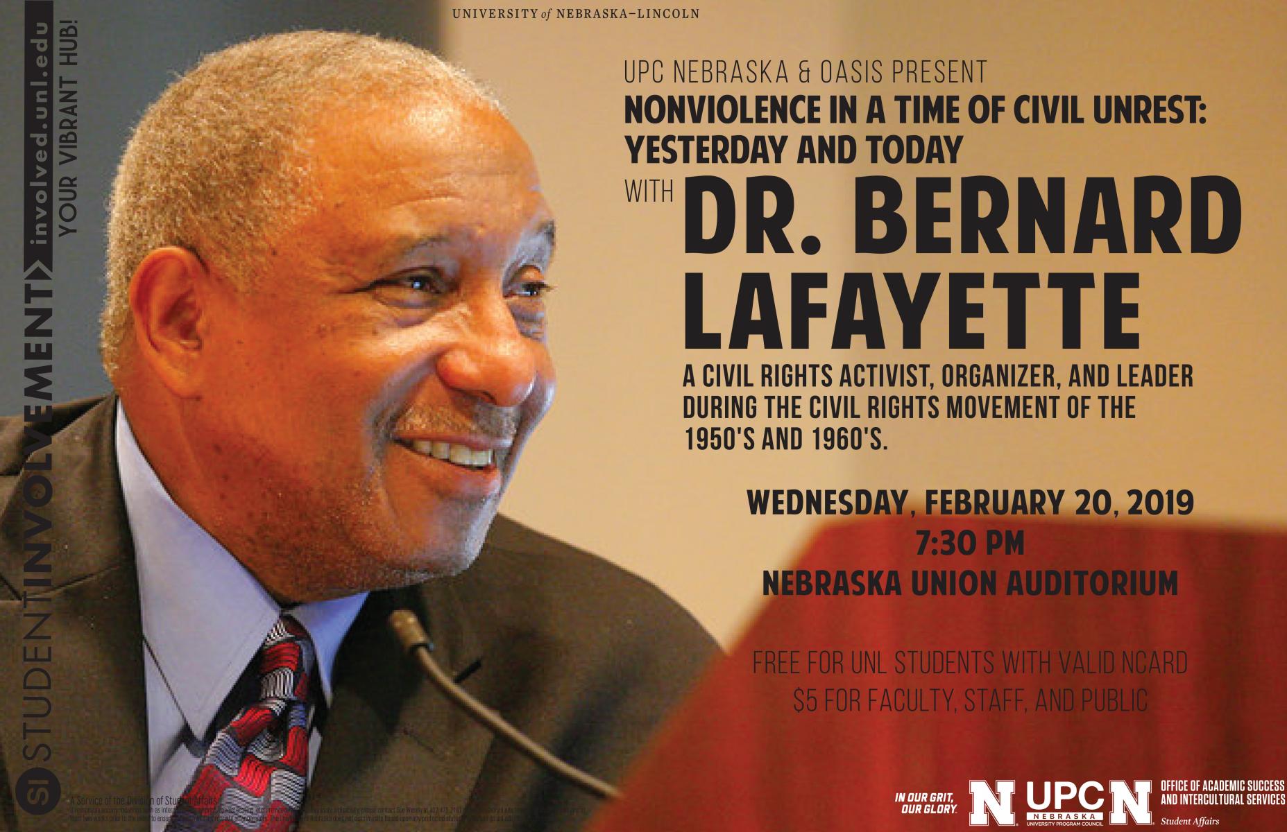 Dr. Bernard Lafayette will speak on Feb. 20.