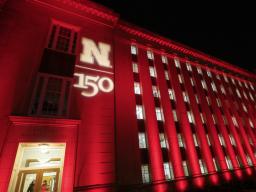 In honor of the university's 150th birthday, several buildings on campus and the Nebraska Capitol Building lit up in red on Feb. 14 and 15.