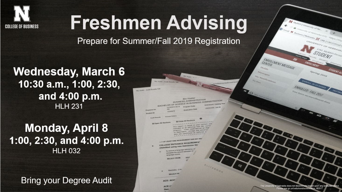 Freshmen advising March 6 and April 8 