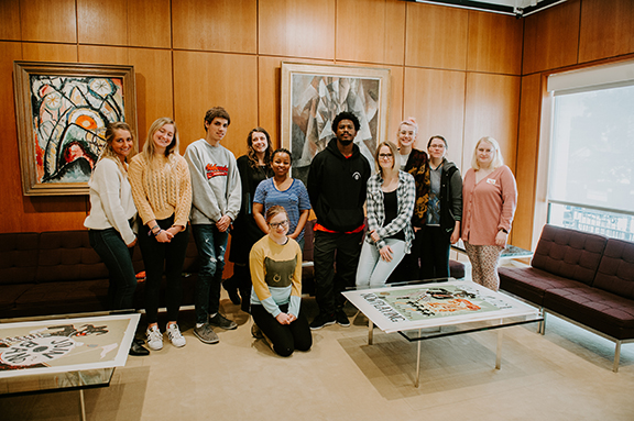 Anthony Blue (fifth from right) with School of Art, Art History & Design students at Sheldon Museum of Art. Photo by Justin Mohling.