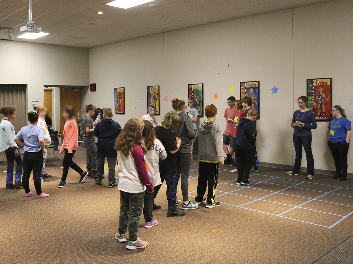 The teens in the Games Committee planned and led several entertaining games for the 4th and 5th graders including a “maze” game.