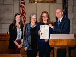 Nicole Vencil (Left) and Jean Ann Fisher (Right) stand with Gov. Ricketts as March is proclaimed National Nutrition Month