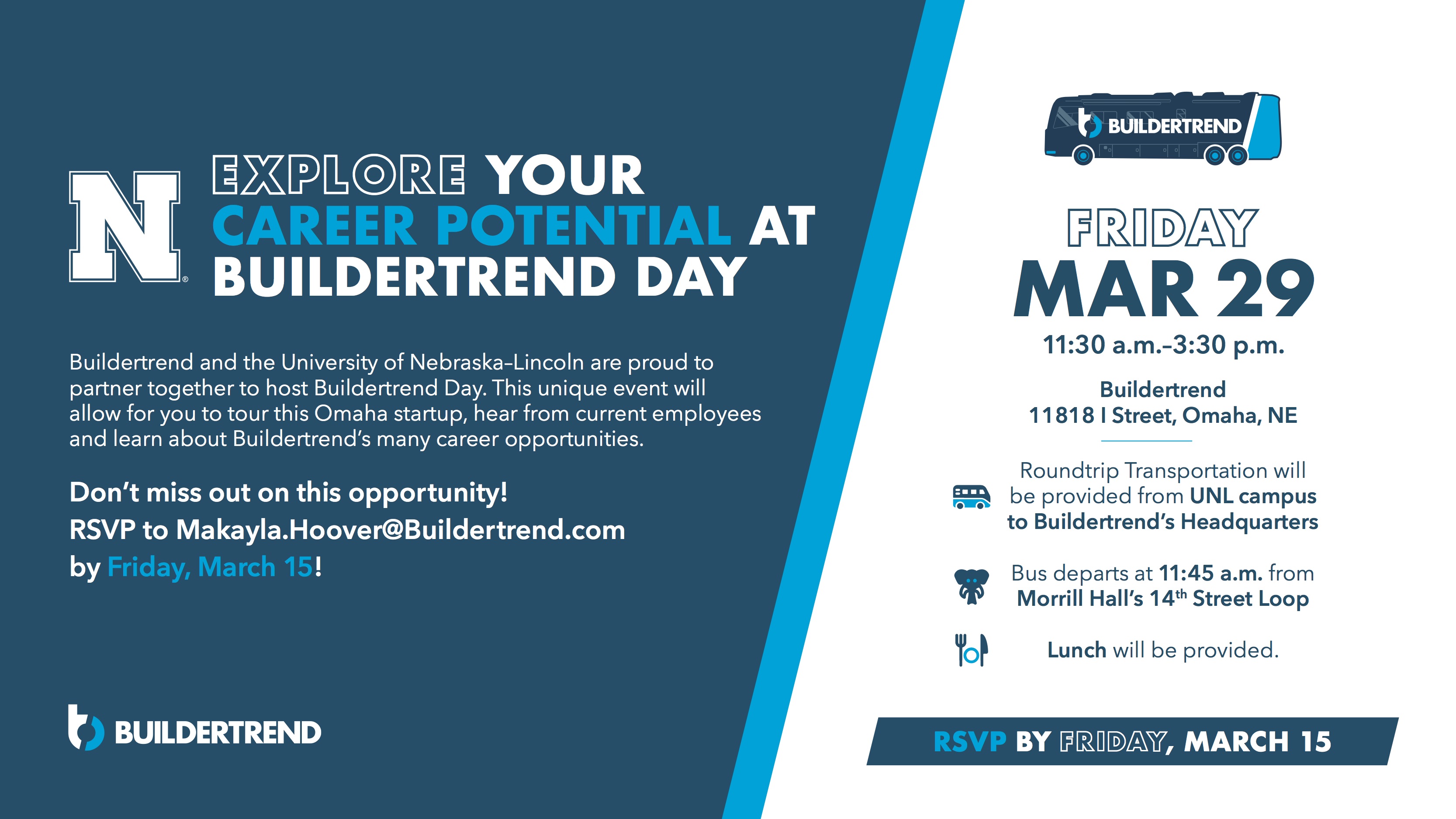 Buildertrend invites CSE students to attend a special career event at the company's Omaha office on Friday, March 29. 