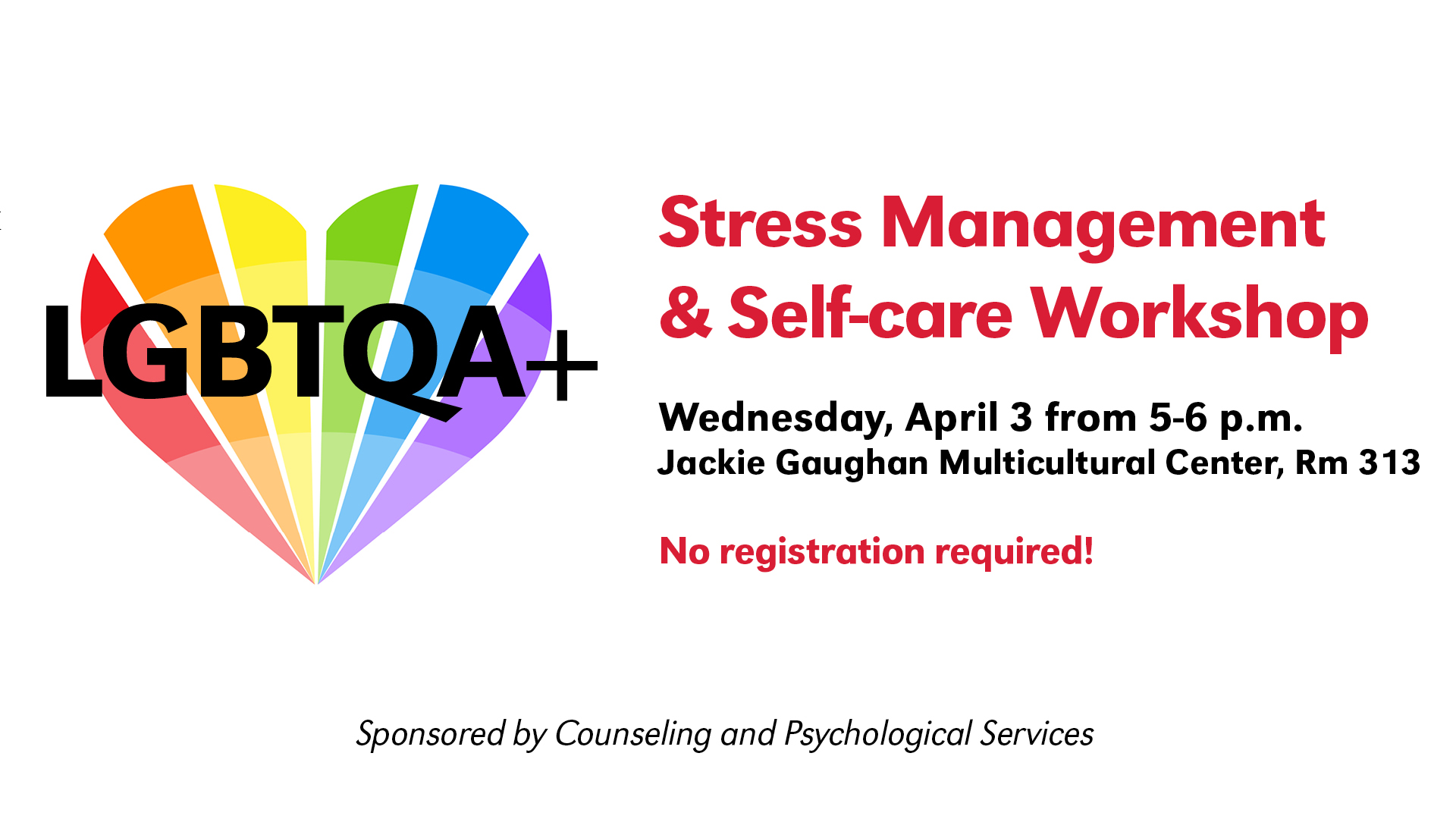 LGBTQA+ Stress Management and Self-care Workshop digital screen