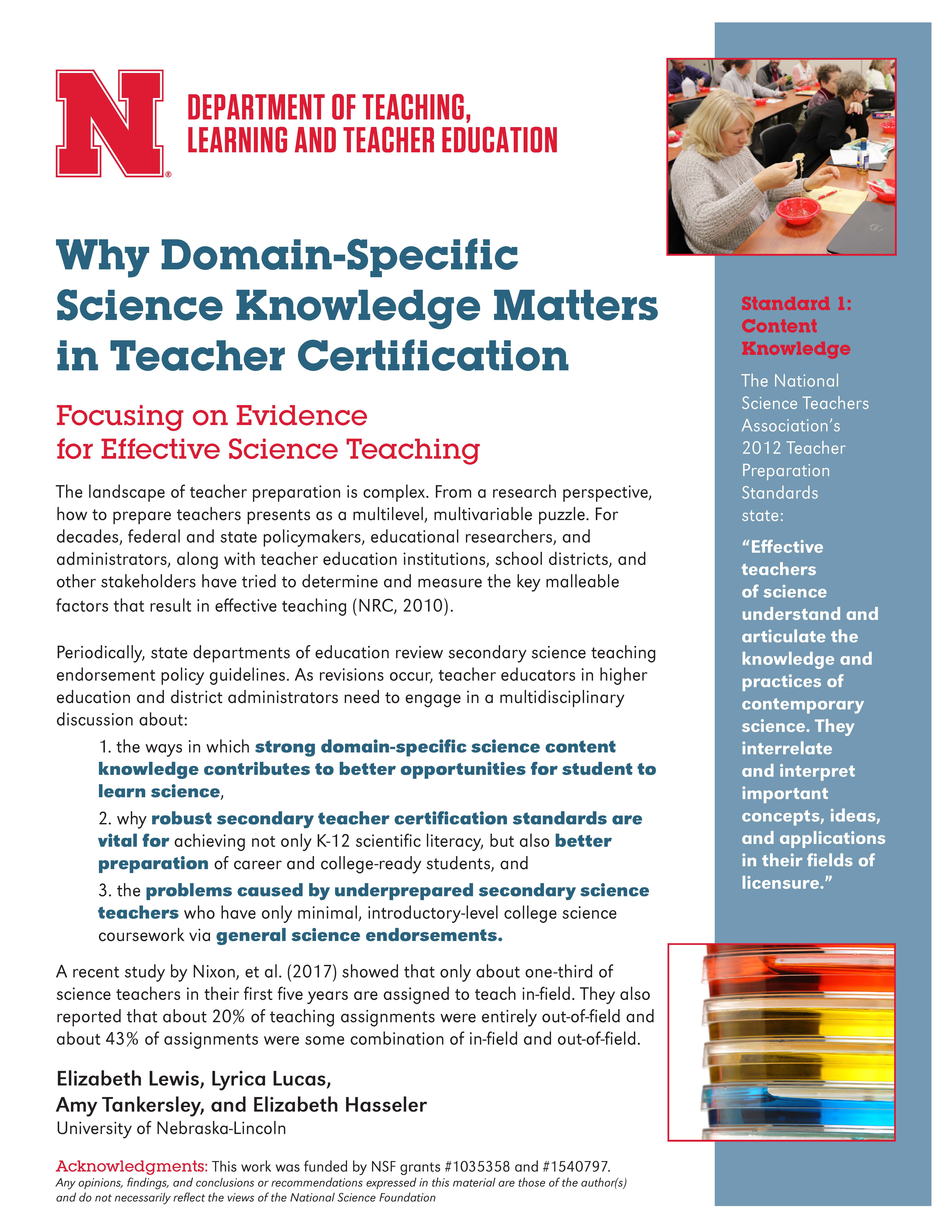 Why Domain-Specific Science Knowledge Matters in Teacher Certification