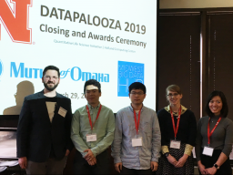 CSE students Qian Du, Yu Shi, Molly Lee, and Thao Vu from the team DataSaber at the Datapalooza competition.