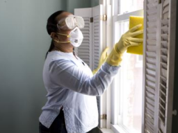 woman cleaning window