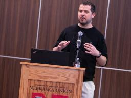 Marc Goodrich, assistant professor of special education and communication disorders, leads a March 29 Methodology Applications Series presentation at the Nebraska Union.