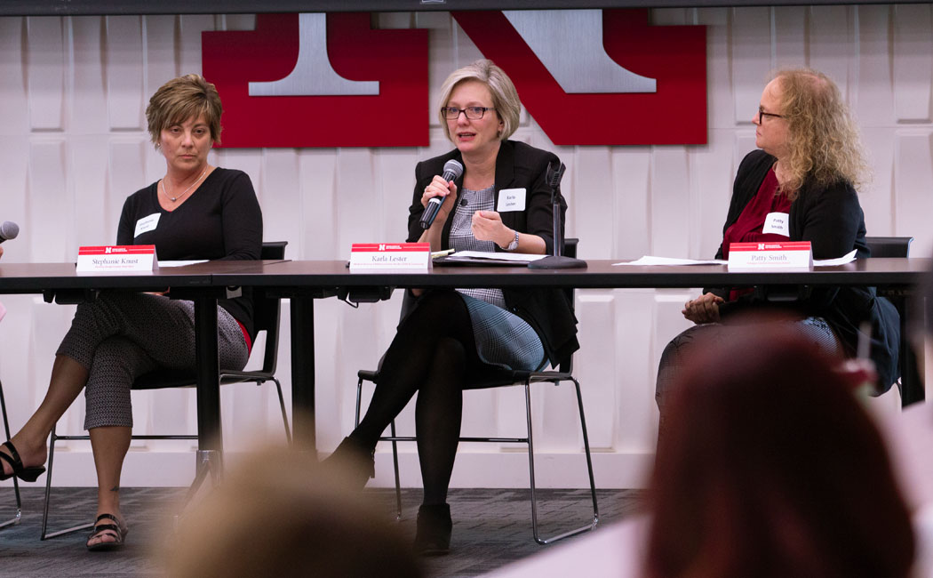 Community Research Partners panelists at the May 1 NAECR Networking event include, from left, Stephanie Knust, director of Dodge County Head Start; Karla Lester, pediatrician at Children's Hospital and Medical Center in Omaha; and Patty Smith, principal a