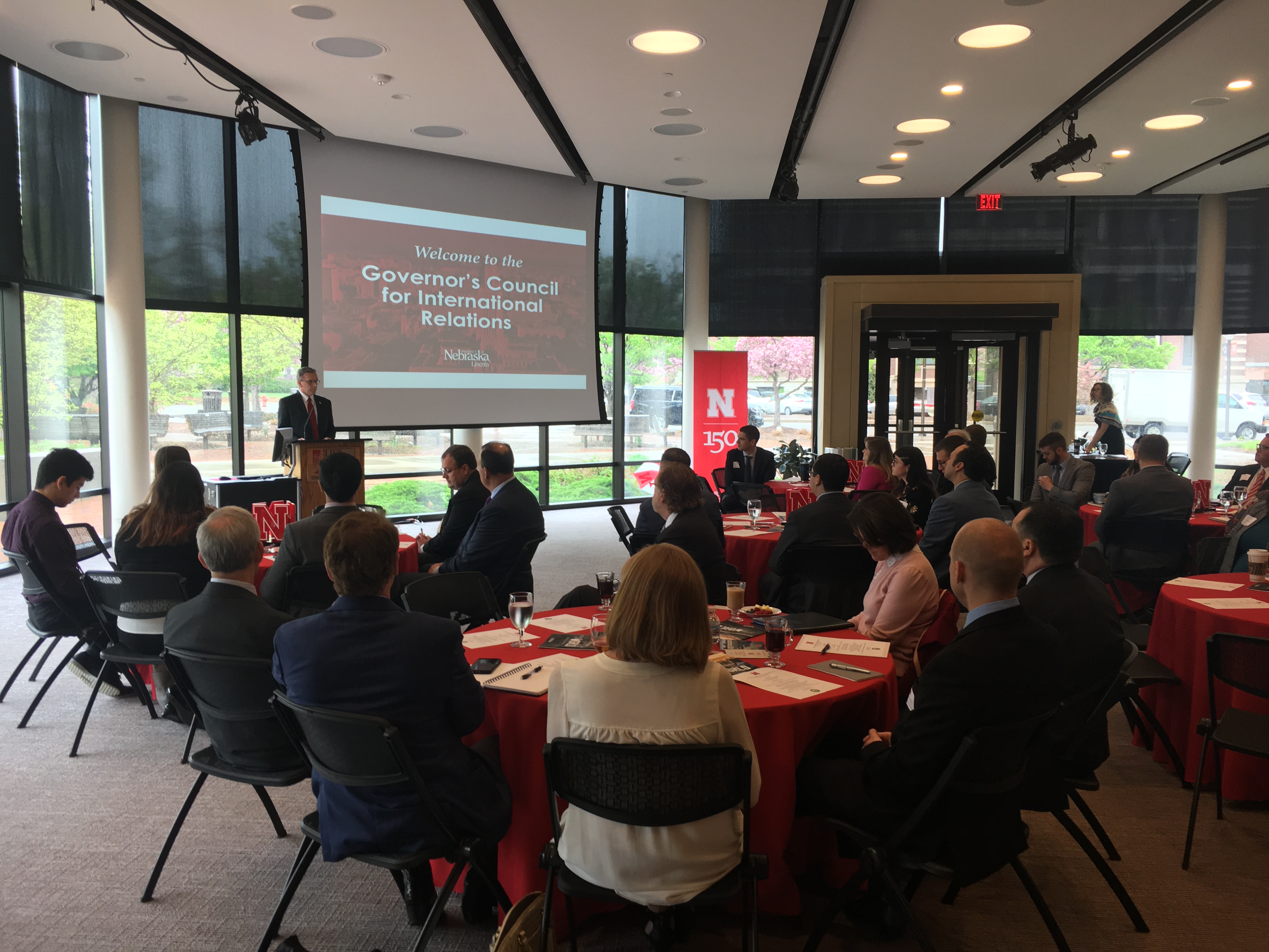 Chancellor Ronnie Green delivers opening remarks at the Governor’s Council for International Relations meeting hosted at the University of Nebraska-Lincoln.