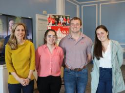 Yeutter Institute Jill O'Donnell with this year's Honors Interns, Bret Klabunde, Emily Loftis, and Olivia Coffey.